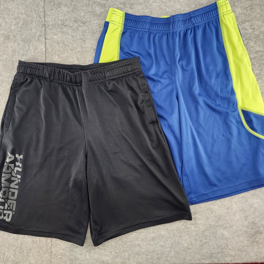 Under Armour Boys Shorts Bundle Large Black Blue Neon Yellow Athletic Basketball